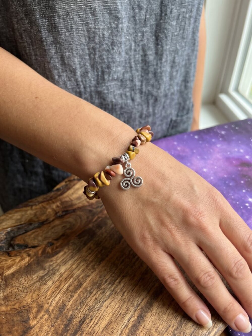 esigns by Forte Mookaite Jasper Triskele Stretch Bracelet Witchy Whimsigoth